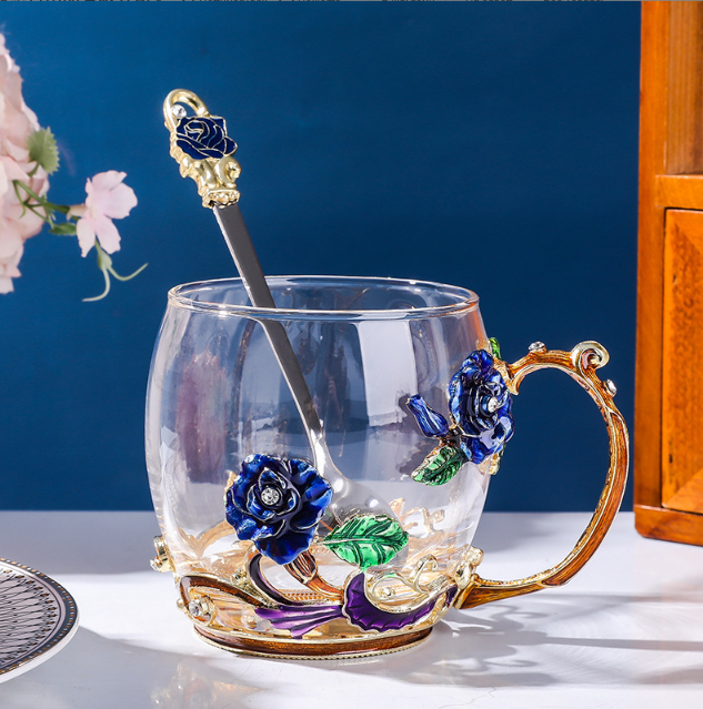 Чашка термостойкая 320 мл с ложечкой блюдцем и крышечкой Чайная пара Синяя роза Подарочная упаковка Кременчуг - изображение 4