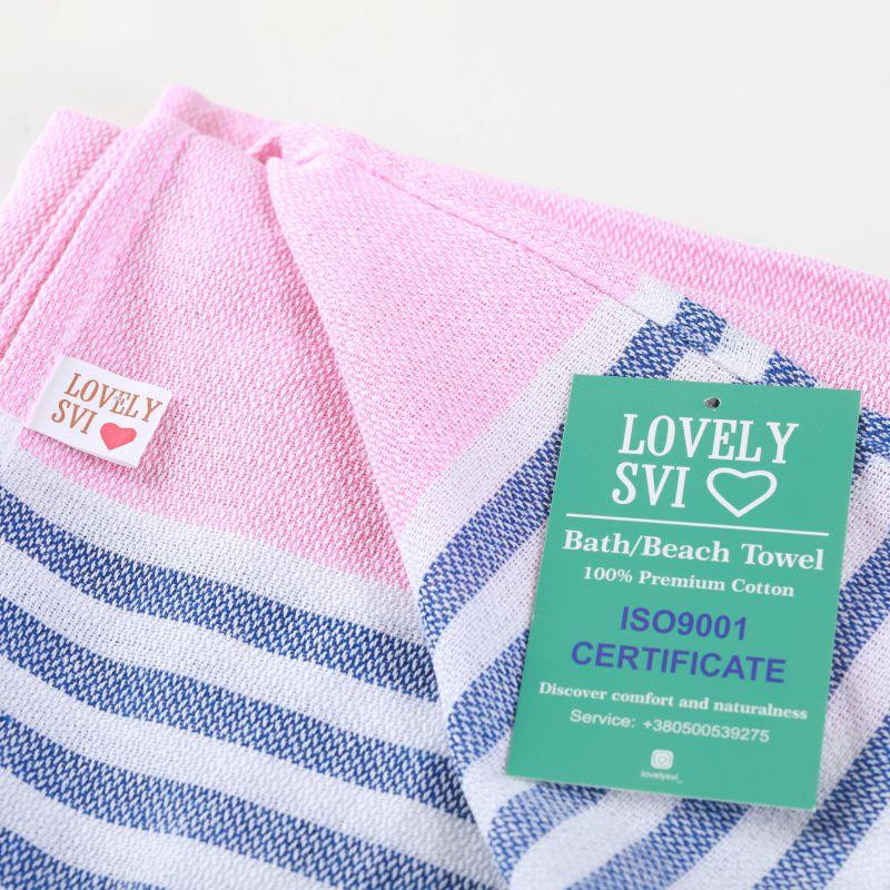 Полотенце пештемаль Lovely Svi хлопковое, пляжное, хамам, spa - XХL 100x180 см Pink/Blue Stripes Киев - изображение 2