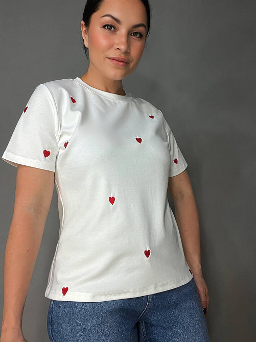 Футболка женская A-N 27008 базовая с вышивкой сердца, белый, one size Киев - изображение 18