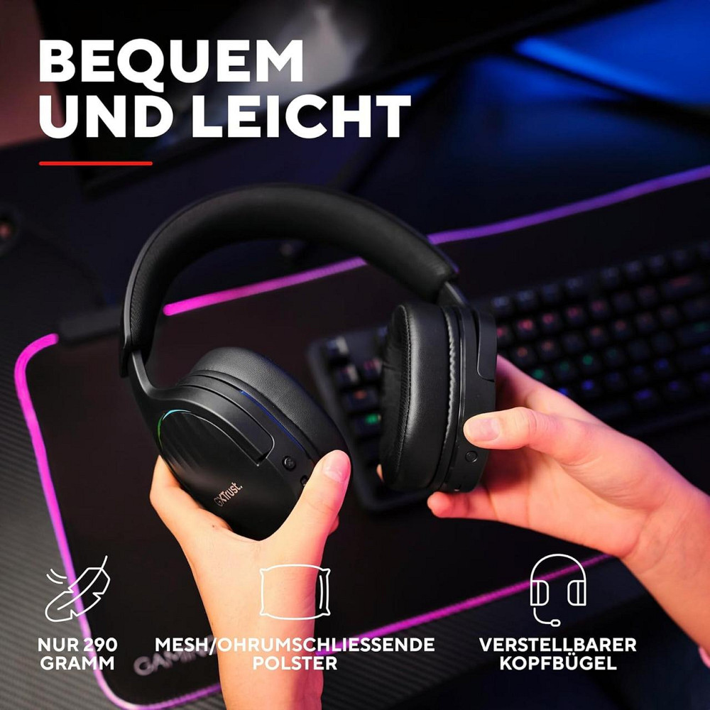Беспроводная игровая гарнитура Trust, Bluetooth+2,4 ГГц, с RGB подсветкой, компьютерные накладные наушники Киев - изображение 5