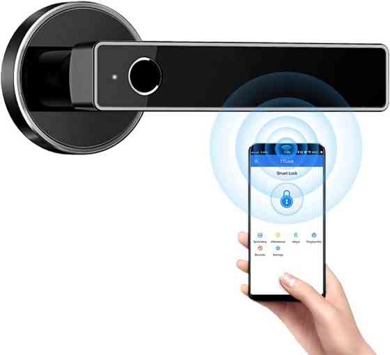 Биометрический дверной замок Bluetooth WiFi для умного дома (черный) с отпечатком пальца Днепр