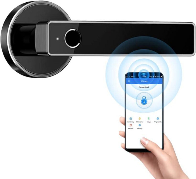 Биометрический дверной замок Bluetooth WiFi для умного дома (черный) с отпечатком пальца Днепр - изображение 1