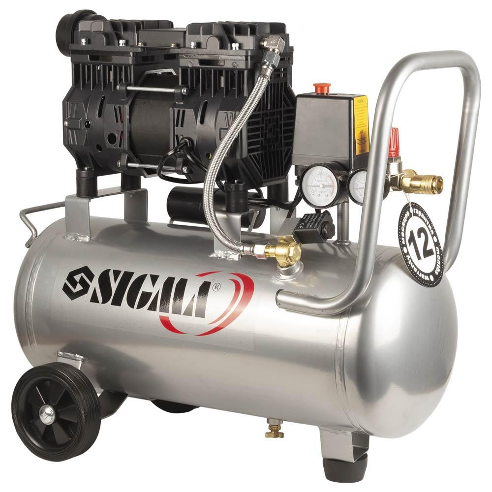 Компрессор двухцилиндровый безмасляный 1.1кВт 1400об/мин 160л/мин 8бар 58дБ 24л SIGMA (7042521) Ровно - изображение 1