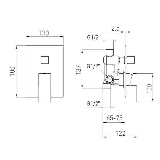 Змішувач прихованого монтажу VOLLE PARDO pistola gris на 2 споживача графіт Київ