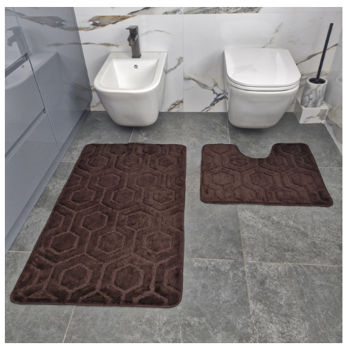 Набір килимків для ванної 2шт 60*100см+50*60см U-виріз Соти Standard коричневий поліпропілен Дариана Житомир - фото 2