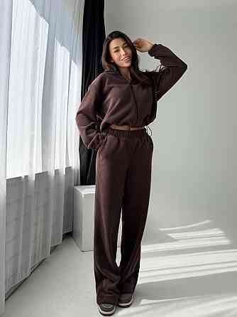 Жіночий повсякденний теплий плюшевий костюм турецький двосторонній фліс Шоколад Одеса