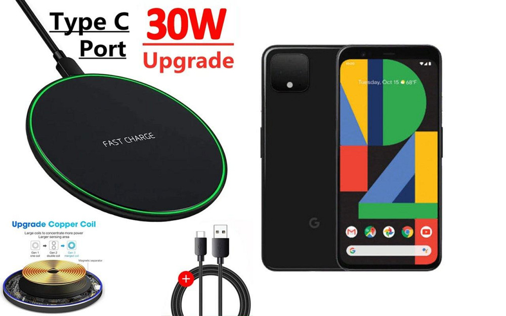 Бездротовий зарядний пристрій Copper до 30W для Google Pixel 6, Pixel 6 Pro, USB-C, LED Київ - фото 1