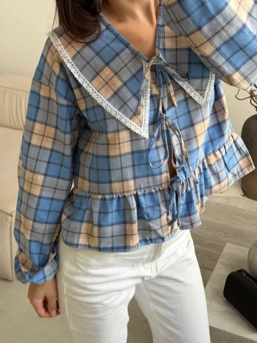 Стильна жіноча картата сорочка з мереживом Одеса - фото 17