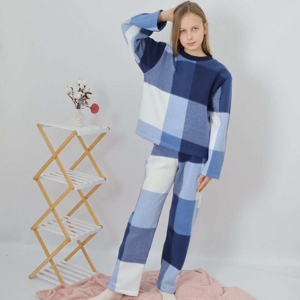 Дитяча тепла флісова піжама в синю клітинку Кам'янець-Подільський - фото 2