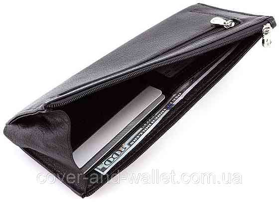 Довгий тонкий гаманець купюрник чорного кольору на блискавці Marco Coverna 8805 Київ