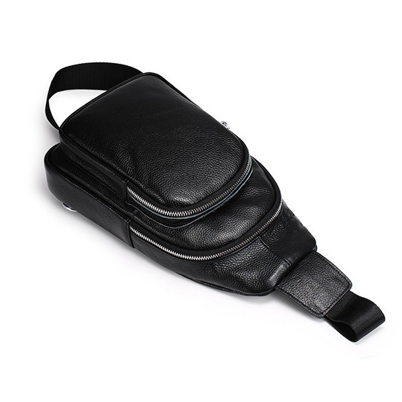 Чоловічий слінг шкіряний 32х18х8, сумка рюкзак на плече зерниста, бананка для документів23242 чорна Київ - фото 7