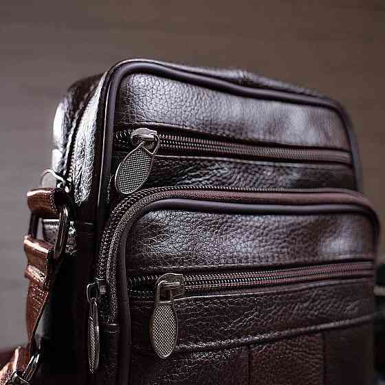 Чоловіча сумка з натуральної італійської шкіри, коричнева, компактний месенджер, кросбоді IC-82 Львів