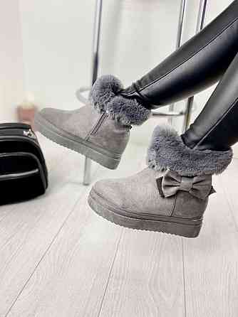 Женские ботинки 8322-6 серые эко-замша зима высота 18 см скрытая танкетка 7.5 см 38р. 39р. (115 Коломия