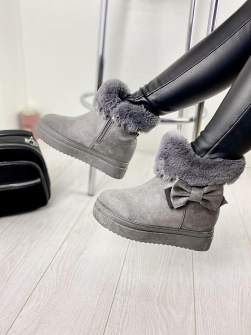 Женские ботинки 8322-6 серые эко-замша зима высота 18 см скрытая танкетка 7.5 см 38р. 39р. (115 Коломыя - изображение 2