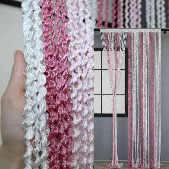 Штори-нитки спіраль з люрексом Білий з малиново-рожевим 300х300см 1 шт (61-057) Київ