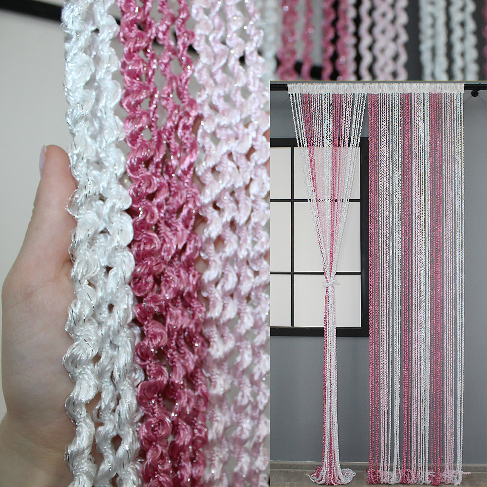 Штори-нитки спіраль з люрексом Білий з малиново-рожевим 300х300см 1 шт (61-057) Київ - фото 1