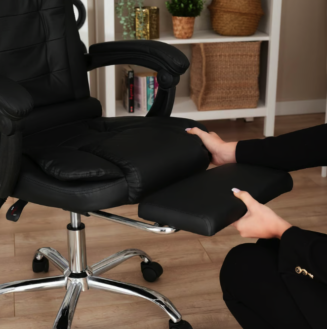 Офісне крісло зі спинкою і підлокітниками з підставкою для ніг Чорне комп'ютерне крісло Крісло керівника Київ - фото 7