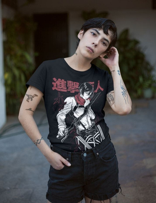 Футболка з аніме принтом Атака титанів оверсайз (S/M/L) Чорний AnimeJ1057 Дніпро - фото 2