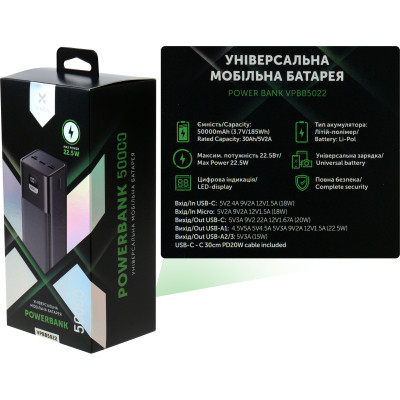 Батарея универсальная Vinga 50000 mAh 22.5W Display Black (VPBB5022) Винница - изображение 9