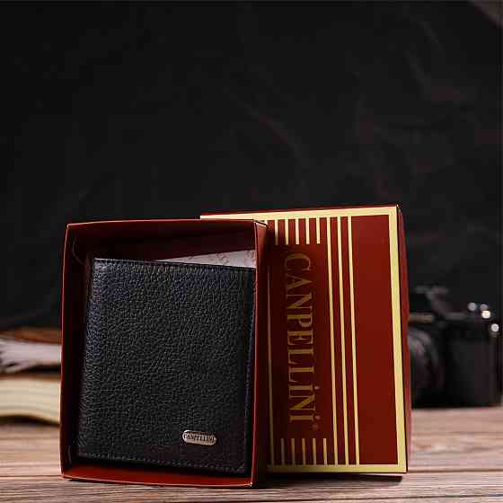 Классическое портмоне для мужчин из натуральной зернистой кожи Черное (CANPELLINI) Киев