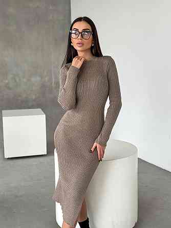 Женское романтическое вязаное платье в длине меди двойная вязка акрил+шерсть Беж Одесса