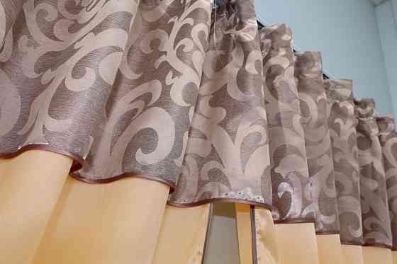 Кухонные шторы VR-Textil № 073к с ламбрекеном и подхватами персиковый с пудровым 270х170 см (52-0198) Киев