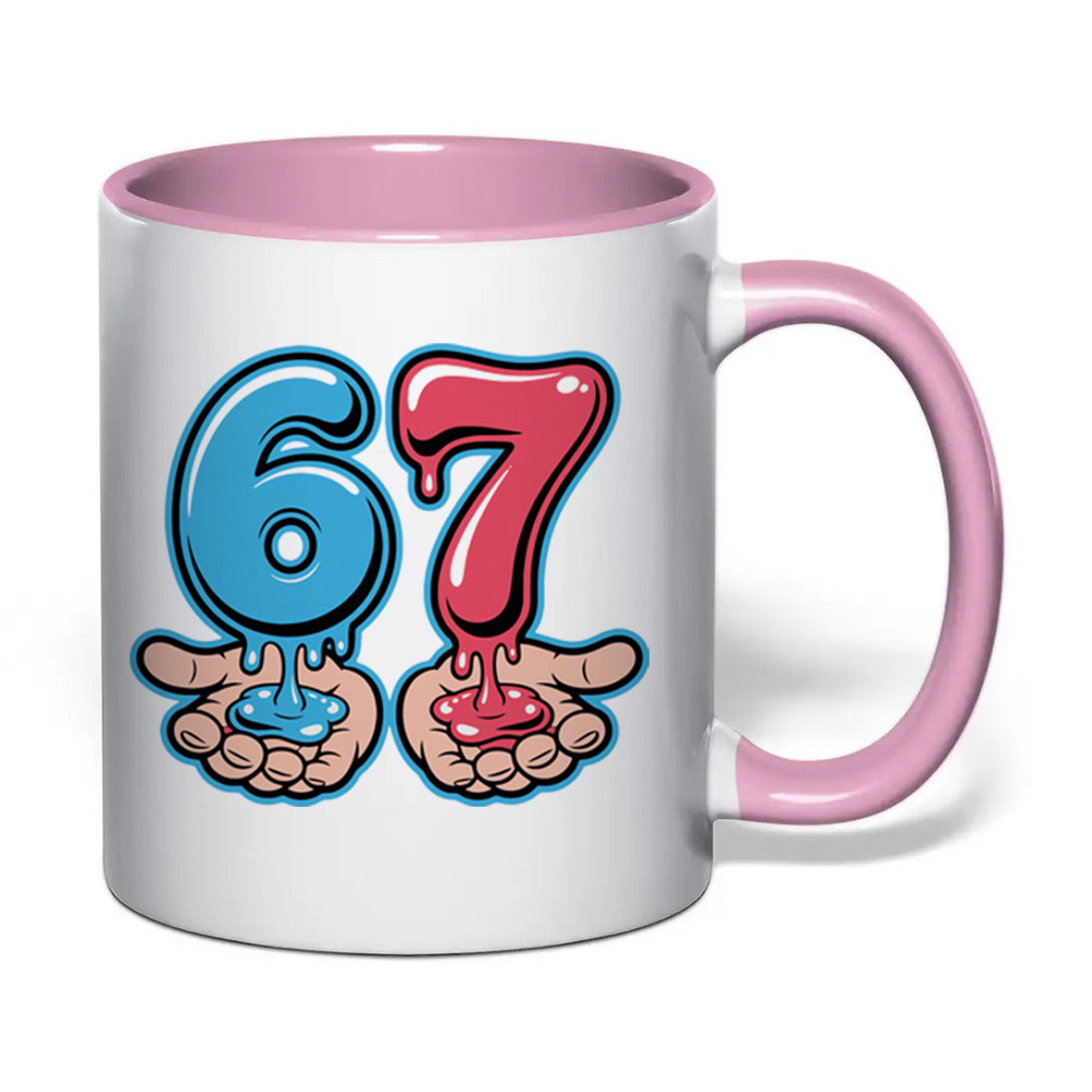 Кухоль МЕМ з відомим текстом "67" | Керамічний 330 мл Рожева Одеса - фото 1