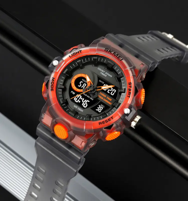Годинник чоловічий наручний спортивний Skmei 2225 з комбінованим циферблатом (Чорний з помаранчевим) Київ - фото 3