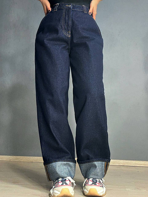 Джинси жіночі It’s Basic 3995 широкі з підворотом темно-сині, темно-синій, 34, 34, 72 см, 108 см Одеса - фото 1