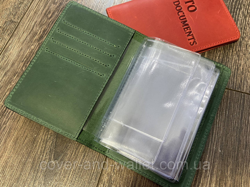 Зелена шкіряна обкладинка для водійських документів з вкладишем Vintage Київ - фото 2