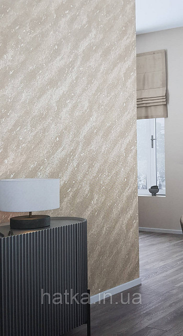 Шпалери вінілові на флізеліні Marburg Lava метрові під штукатурку темно-бежеві зі сріблом Київ - фото 2