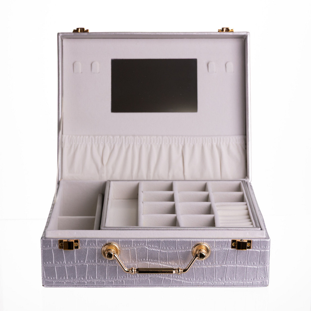 Скринька для прикрас з еко шкіри 19 відділень з дзеркалом 23.5×14×8 см Сірий HP-5-20G Коломыя - изображение 6