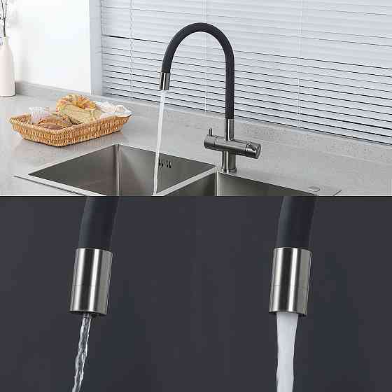 Смеситель для кухни с подключением к фильтру GAPPO G4398-39 гибкий излив, графит/черный Киев