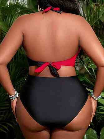 Раздельный купальник больших размеров женский черно-красный 1XL Киев