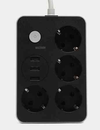 Подовжувач мережевий Power Socket 8204, 3USB, 4 розетки, 2 м, чорний Винница