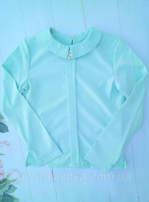 Блуза шкільна м'ятна з коміром і брошкою 152 Кривий Ріг - фото 1