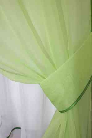 Кухонний комплект VR-Textil № 058к шторки і тюль з ламбрекеном салатовий з білим 270х170 см (50-497) Київ