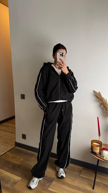 Жіночий теплий костюм-двійка з кантом двосторонній фліс Чорний, 44/46 Одеса - фото 7