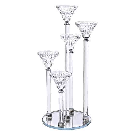 Підсвічник скляний на 5 свічок 16×37.5 см підсвічник декоративний прозорий на ніжці HP-4-18 Коломия