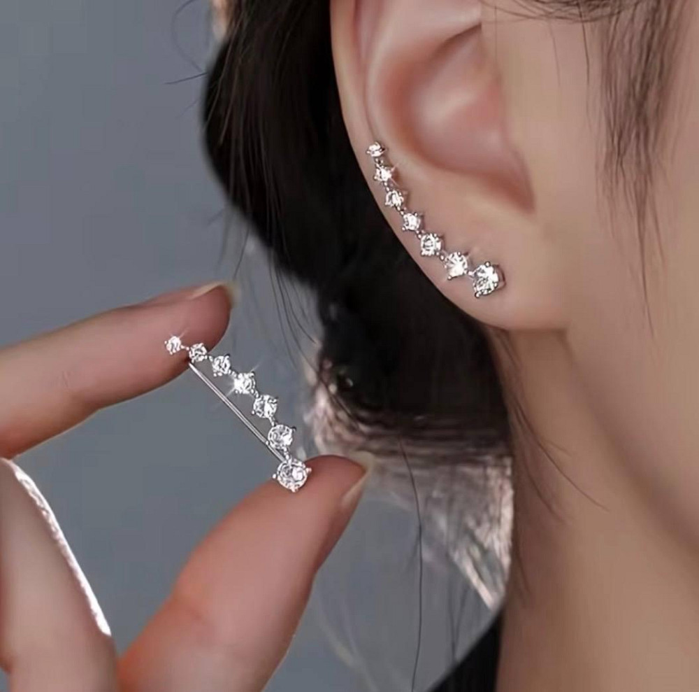 Серьги каффы серебристые с фианитами женские минималистичные серьги вдоль уха Киев - изображение 5