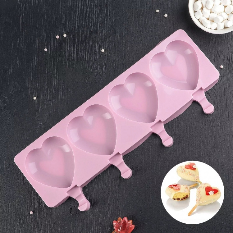 Форма для морозива 4 форми серце з паличками 50шт Вінниця - фото 1