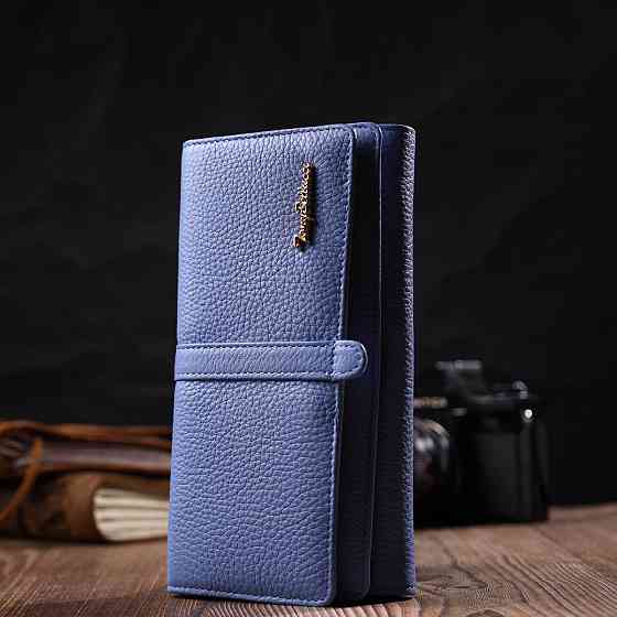 Красивый женский кошелек с большим количеством отделений из натуральной кожи Голубой (Tony Bellucci) Киев