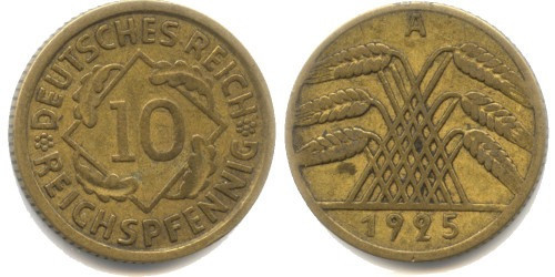 10 рейхспфеннигов 1925 «А» Германия Полтава - изображение 1