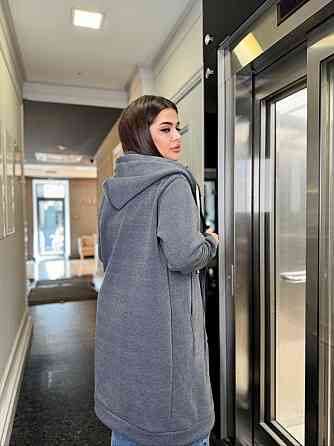 Жіноча тепла подовжена толстовка Oversize на блискавці тринитка на флісі Графіт, 54/58 Одеса