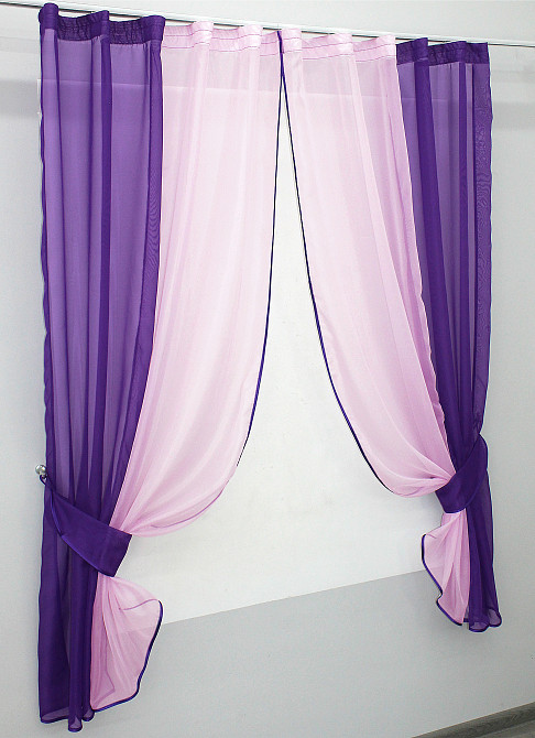 Кухонные шторы VR-Textil № 017к комбинированные с подвязками фиолетовый с розовым 265х170 см (50-011) Киев - изображение 2