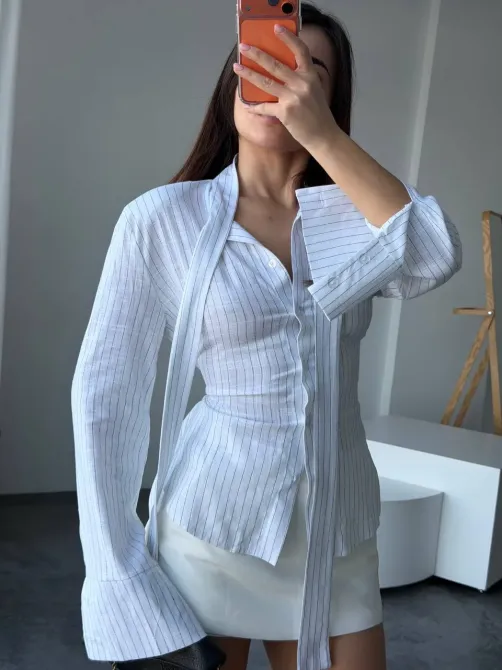 Стильна жіноча сорочка зі льону в смужку Одеса - фото 10