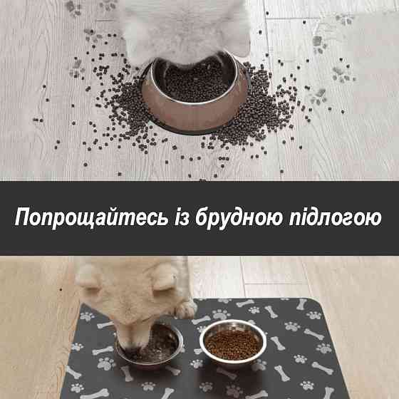 Антиковзний Поглинаючий Швидковисихаючий Килимок під миски для домашніх тварин Кісточки 30 х 45 см Чорний Буча