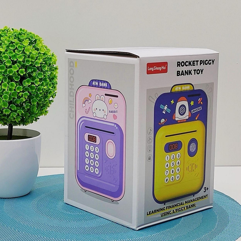 Сейф-скарбничка Банківський термінал з кодовим замком відбиток затягує купюри звук підсвічування Жовто-синій (589-36A-37A) Чернігів - фото 8