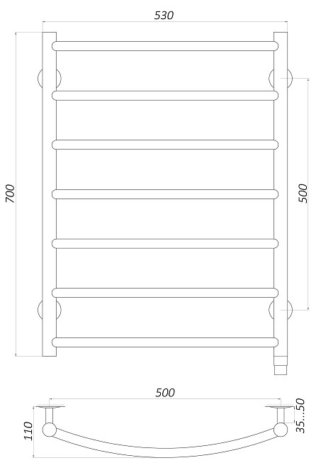 Рушникосушарка UNIO LD ЕU 700-500-7 BLK Драбинка Дуга електро чорна Тернопіль - фото 5