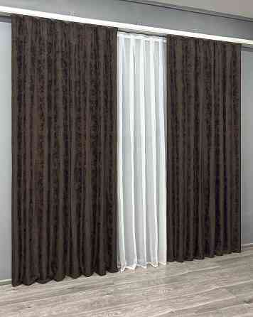 Комплект готовых штор VR-Textil Жаккард Sultan XO № 1122ш Венге 150х290 см 2 шт (33-1287) Киев